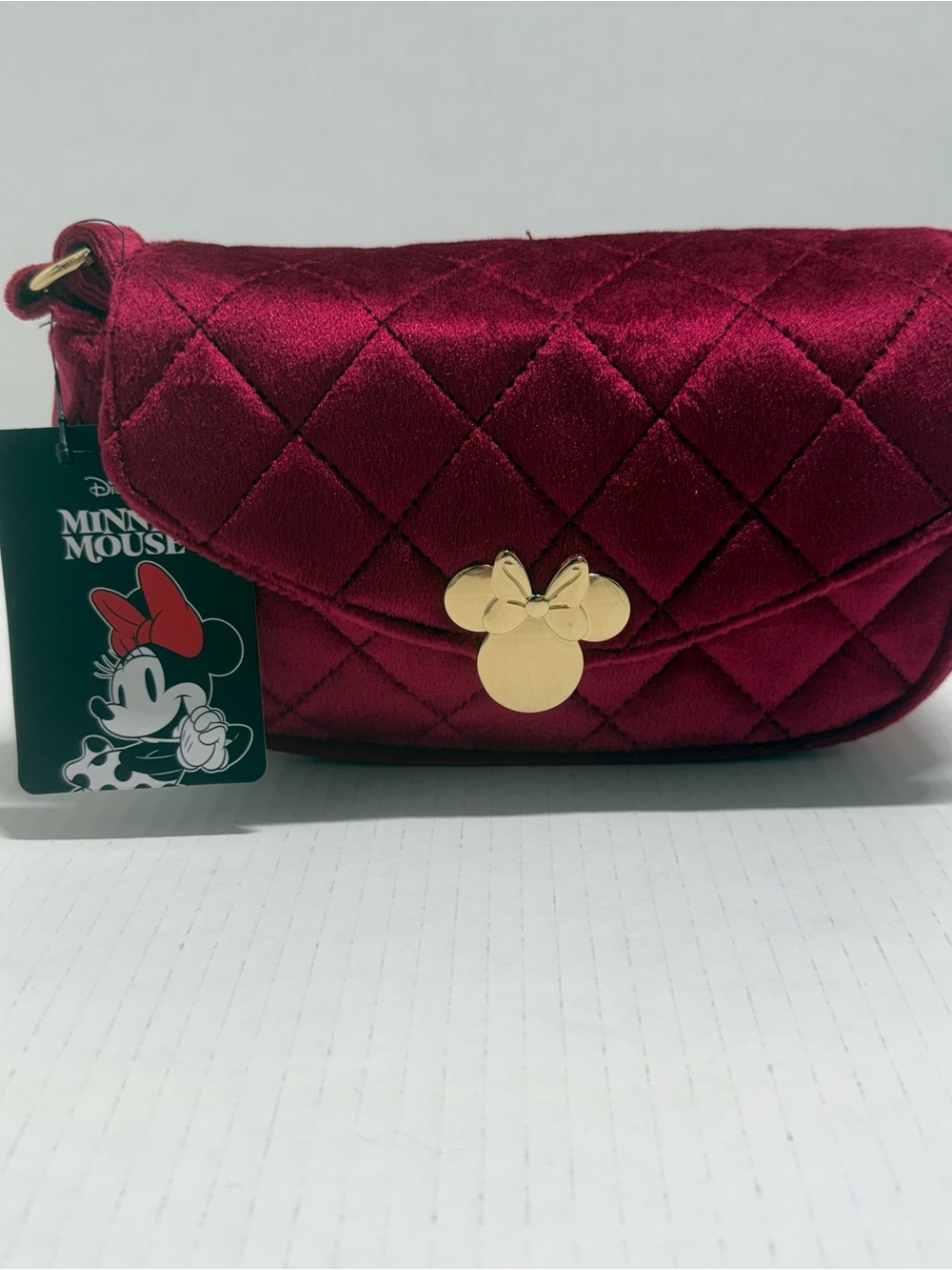 Disney Minnie Mouse Quilted Velvet Crossbody Bag - Wine
